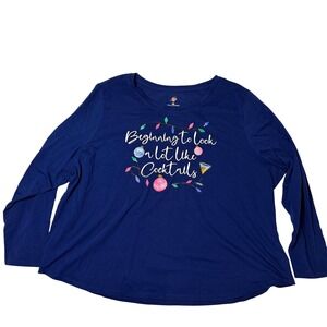 Womens‎ Long Sleeve T Shirt Graphic christmas Print Blue 3X cocktails